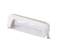 Aniute PU Pencil Pen Case Portable Stationery Bag Clear Pencil Pouch Cosmetic Organizer Bag Makeup Brush Case Transparent Waterproof Pouch with Zipper for Home Travel Office (Pure white)