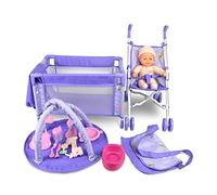 ANIVIA baby doll stroller - Baby doll accessory set with stroller/doll cradle/play mat, role-play set for nursery Purple