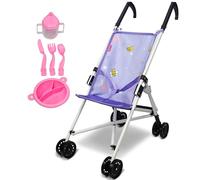 Anivia Dolls Pram, Doll Pram for 2 Year Old Girls, Stroller Dolls Pushchair, Stroller Toys with Kitchen Utensils - Purple