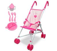 Anivia Dolls Pram, Doll Pram for 2 Year Old Girls, Stroller Dolls Pushchair, Stroller Toys with Kitchen Utensils - Pink