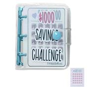 Aniyaa 1000 Savings Challenge Binder, Monthly Money Savings Challenges Book with Envelopes, Mini Budget Binder (Blue)