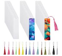 Aniyaa 50Pcs Sublimation Bookmark Blank Heat Transfer Aluminum Metal Bookmarks Bulk DIY Bookmarks with Hole and Colorful Tassel