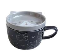 Aniyaa Cute Japanese Cartoon Cat Coffee Cup with Lid - Ceramic Breakfast Milk Cup for Couples, Ideal for Home and Use A