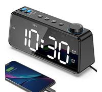 ANJANK Bedside FM Radio Alarm Clock | Bedroom Digital Clock with Wood Grain | USB Charger | Dual Alarm with Weekday or Weekend | Mains Power with Battery Backup | LED Display with 0-100% Dimmer