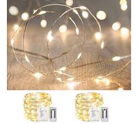 ANJAYLIA 2 Pack 33ft 100 LED Fairy Lights Battery Operated, Waterproof Twinkle String Lights, Copper Wire Dimmable Firefly Lights with Remote Control Timer, Warm White