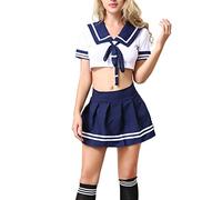 ANJAYLIA Women Lingerie Schoolgirls Outfit Lingerie Roleplay Cosplay Sailor Costumes with Socks - blue - One Size