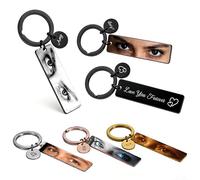 AnJeey Custom Eye Photo Keychain for Couples - Personalised Rectangle Metal Gift for Boyfriend Girlfriend Husband Wife - Engraved Double Side Keepsake with Quote (Love You, Drive Safe, Forever Yours)