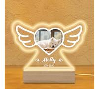 AnJeey In Loving Memory of Dog Personalised Pet Memorial Light - Custom Engraved Plaque & Photo Frame Night Lamp, Tribute Gift for Loss of Beloved Pet (Wing shaped)