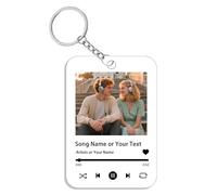 AnJeey Personalised Acrylic Keychain - Custom Photo & Song Lyrics Keyring - Music Lover Gift for Him/Her, Couples Anniversaries - Engraved Keepsake