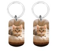 AnJeey Personalised Cat Memorial Keychain - Custom Photo Engraved, Stainless Steel Kitten Keepsake Gift (Symmetry)