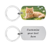 AnJeey Personalised Cat Memorial Keychain - Custom Photo Engraved, Stainless Steel Kitten Keepsake Gift