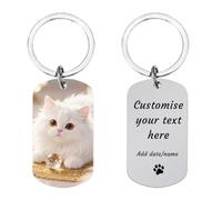 AnJeey Personalised Cat Memorial Keychain - Custom Photo Engraved, Stainless Steel Kitten Keepsake Gift (02)