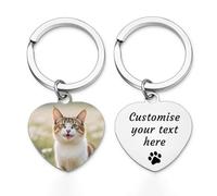 AnJeey Personalised Cat Memorial Keychain - Custom Photo Engraved, Stainless Steel Kitten Keepsake Gift (Heart)