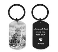 AnJeey Personalised Cat Memorial Keychain - Custom Photo Engraved, Stainless Steel Kitten Keepsake Gift (Paw print)