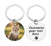 AnJeey Personalised Cat Memorial Keychain - Custom Photo Engraved, Stainless Steel Kitten Keepsake Gift (Orbicular)