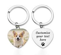 AnJeey Personalised Dog Memorial Keychain - Custom Photo Engraved, Stainless Steel Pet Loss Keepsake Gift for Lost Pets (Heart)
