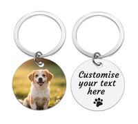 AnJeey Personalised Dog Memorial Keychain - Custom Photo Engraved, Stainless Steel Pet Loss Keepsake Gift for Lost Pets (Orbicular)
