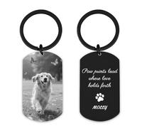 AnJeey Personalised Dog Memorial Keyring - Double-Sided Photo & Engraving, Pet Bereavement Gift, In Memory of Beloved Dog or Cat, Keepsake for Cat Owners Too (Footprints)