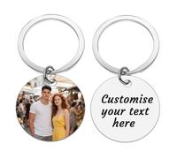 AnJeey Personalised Keychain with Custom Photo & Text - Romantic Keepsake Anniversary Valentine’s Gift for Men, Fiancé, Dad - Valentine‘s Day Gift for Him Boyfriend Husband (Round)