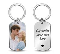 AnJeey Personalised Keychain with Custom Photo & Text - Romantic Keepsake Anniversary Valentine’s Gift for Men, Fiancé, Dad - Valentine‘s Day Gift for Him Boyfriend Husband (Vertical)