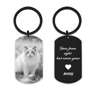 AnJeey Personalised Memorial Cat Keychain - Double-Sided with Pet Photo & Pre-Designed Memorial Verse | Custom Name Engraved Keepsake | Rainbow Bridge Tribute for Beloved Cats