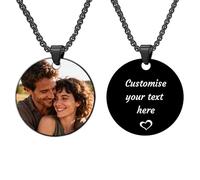 AnJeey Personalised Necklace for Men - Custom Text & Family Photo Print - Memorial Keepsake Gift for Dad, Husband, Grandad (Round)