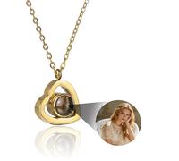 AnJeey Personalised Photo Necklace 925 Sterling Silver - Custom Picture Inside Projection Heart Charm, Memorial Jewellery Gift for Mum Women Girlfriend Wife on Birthday Anniversary (Golden)