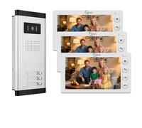 ANJIELO SMART 4-Wired Video Apartment Intercom System,2/3/4/5/6/8/10/12 Units 7 inch Monitor Video Door Phone Kit,Indoor Outdoor Video Doorbell,2 Way Audio,ID Card Unlock for Home (For 3 family)