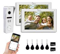 ANJIELO SMART TUYA WiFi Video Doorbell Intercom 7 inch Touch Monitor System Wireless 1080P Video Entry Doorphone Door Camera with Access Card Unlock Function,2 monitor screens