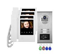 ANJIELO SMART Video Door Phone 4.3'' TFT Wired Video Intercom Doorbell System RFID Camera with 2/3/4 Monitor Doorphone for Multi Apartment EM Key Unlock (4M1B)