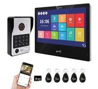 ANJIELO SMART Video Doorbell Intercom System(Wired),1080P Video Door Phone Camera with 10 Inch Touch Monitor, Supports Fingerprint, IC Card, Password Unlocking (Black)