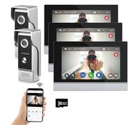 ANJIELO SMART Wired Video Intercom System Tuya WiFi 7 Inch Touch Screen 1080P Doorbell Camera Intelligent Tuya APP Intercom Kit with Motion Detection (2doorbell+3monitor)