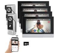 ANJIELO SMART Wired Video Intercom System Tuya WiFi 7 Inch Touch Screen 1080P Doorbell Camera Intelligent Tuya APP Intercom Kit with Motion Detection (2doorbell+4monitor)