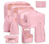 Anjing 10 PCS Packing Cubes for Suitcase, Waterproof Luggage Packing Organizers for Travel Waterproof Travel Essentials Luggage Organizer Bags for Carry on Suitcases, Pink