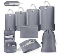 Anjing Compression Packing Cubes 8 Sets, Luggage Organiser Set, Extensible Suitcase Organiser, Travel Organizer Cubes for Travel Essentials Home Storage Grey (WMUS230617WG01-2-FBA)