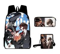 Anjinguang 3 Piece Anime Backpacks,Bungo Stray Dogs Dazai Osamu Figure Print Bookbag Backpacks and Lunch Box Pencil Case Combo School Bag Set Students Gifts