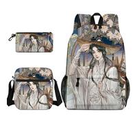 Anjinguang 3Pcs Cartoon Print Backpack Set for Boys Girls with Shoulder Bag & Pencil Case, He Xuan/Hua Cheng/Xie Lian Backpack School Bag Large Capacity Waterproof Rucksack