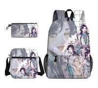 Anjinguang 3Pcs Cartoon Print Backpack Set for Boys Girls with Shoulder Bag & Pencil Case, He Xuan/Hua Cheng/Xie Lian Backpack School Bag Large Capacity Waterproof Rucksack