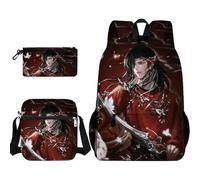Anjinguang 3Pcs Cartoon Print Backpack Set for Boys Girls with Shoulder Bag & Pencil Case, He Xuan/Hua Cheng/Xie Lian Backpack School Bag Large Capacity Waterproof Rucksack