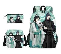 Anjinguang 3Pcs Cartoon Print Backpack Set for Boys Girls with Shoulder Bag & Pencil Case, He Xuan/Hua Cheng/Xie Lian Backpack School Bag Large Capacity Waterproof Rucksack