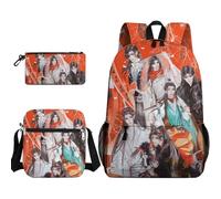 Anjinguang 3Pcs Cartoon Print Backpack Set for Boys Girls with Shoulder Bag & Pencil Case, He Xuan/Hua Cheng/Xie Lian Backpack School Bag Large Capacity Waterproof Rucksack
