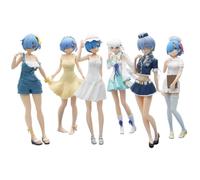 Anjinguang Anime Emilia & Rem Figures 6PCS Set, Re:0 Figure Statues Remu Standing Pose PVC Model, Anime Action Figurine Ornaments Gifts for Fans 18CM
