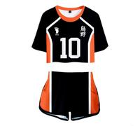Anjinguang Anime Haikyuu T-shirt Shorts Set for Kids,Hinata Shoyo/Tobio Kageyama Cosplay Outfit,Volleyball Jersey Short Tee Shorts Tracksuits 2 Pieces- -Boys Girls Summer Sport Uniform
