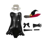 Anjinguang Anime Re:0 Cosplay Costume Rem Cosplay Witch Style Black PU Leather Bodysuit with Gloves and Hat Halloween Outfits for Fancy Dress