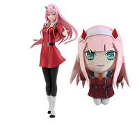 Anjinguang Darling in the FranXX Figure 17.5cm Zero Two Action Figure+25cm Zero Two Plush Set,Anime 02 Character Collectible Figurine Desktop Model Plushie Gifts for Fans
