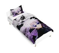 Anjinguang JJK Bedding Single Size Anime Duvet Cover Gojo Satoru Geto Suguru Figure Printed 2-piece (with 1×Pillowcase) Cartoon Quilt Covers for Kids Boys Girls Soft Bedroom Bedding Decor,135 * 200cm