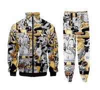 Anjinguang MHA Merch,Anime Sweatshirt Jacket MHA Midoriya Izuku Bakugo Katsuki Figure Printed Cosplay Hoodie,Stand Up Collar Sweatshirt Trousers Casual Tracksuits Jogging Bottoms Set of 2