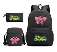 Anjinguang My Singing Monsters Backpack 3-Piece Anime Game School Bag 3D Printed Shoulder Bag Pencil Case for Students Teens Christmas Birthday Gifts