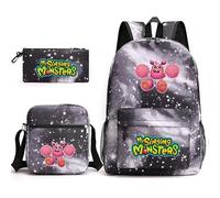 Anjinguang My Singing Monsters Backpack 3-Piece Anime Game School Bag 3D Printed Shoulder Bag Pencil Case for Students Teens Christmas Birthday Gifts