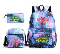 Anjinguang My Singing Monsters Backpack 3-Piece Anime Game School Bag 3D Printed Shoulder Bag Pencil Case for Students Teens Christmas Birthday Gifts